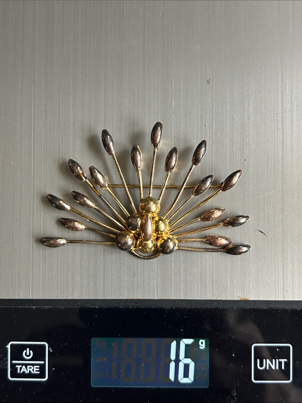 Gold filled sterling brooch Fan Burst Accent -Gold plated sterling.